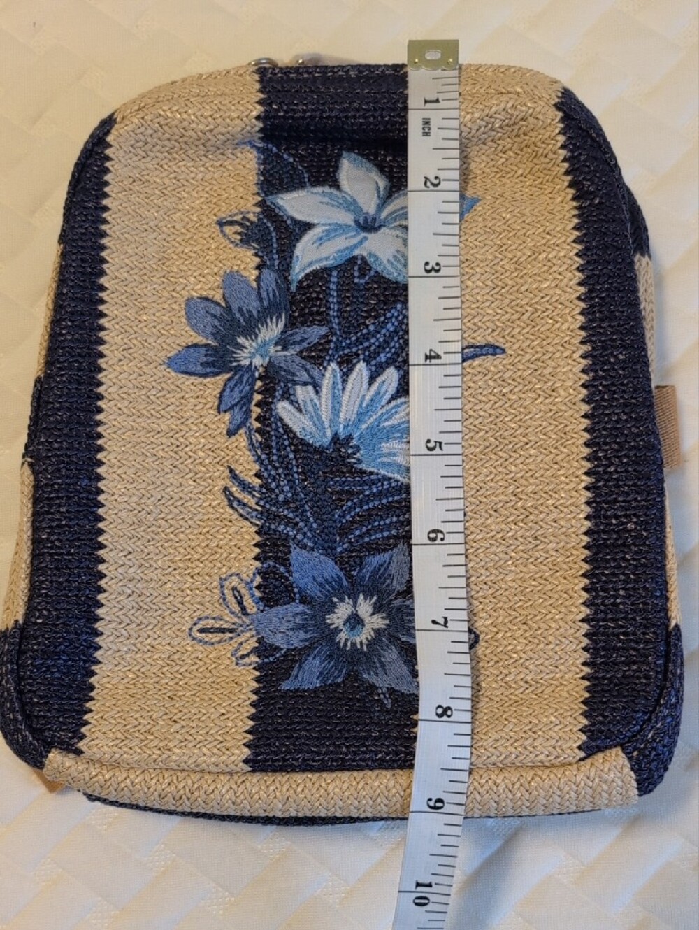 VERA BRADLEY Mini Straw Backpack Navy Blue Floral Embroidered Stripe - Picture 11 of 14